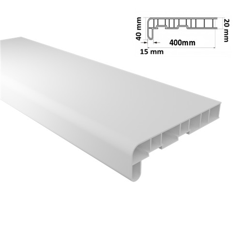 Finesa 400 mm-es anyagában fehér, kamrás PVC párkány