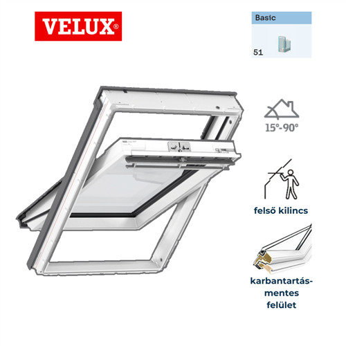 VELUX BASIC 78x118 GLU 0051 felső kilincses tetőtéri ablak