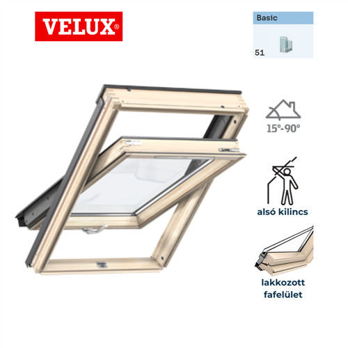 VELUX BASIC 78x140 GZL 1051B alsó kilincses tetőtéri ablak