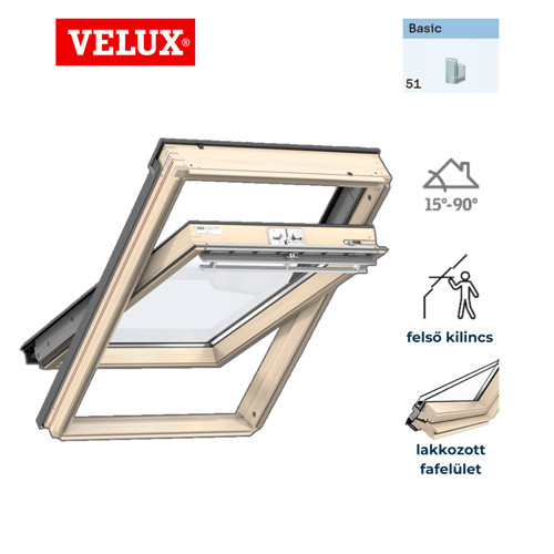 VELUX BASIC 66x98 GZL 1051 felső kilincses tetőtéri ablak