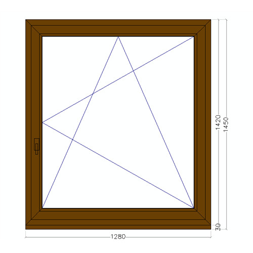 GEALAN M-OC 128x142 bukó-nyíló műanyag ablak jobb, dió szín, 2 rétegű üveg