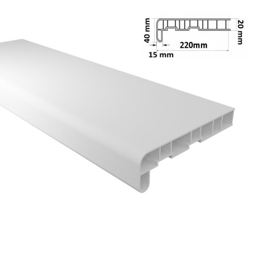 Finesa 220 mm-es anyagában fehér, kamrás PVC párkány