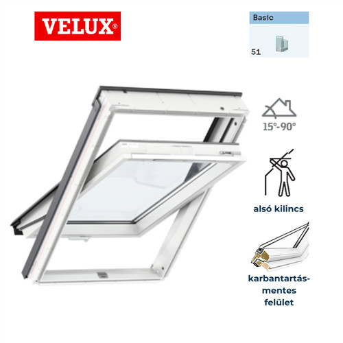 VELUX BASIC 66x118 GLU 0051B alsó kilincses tetőtéri ablak